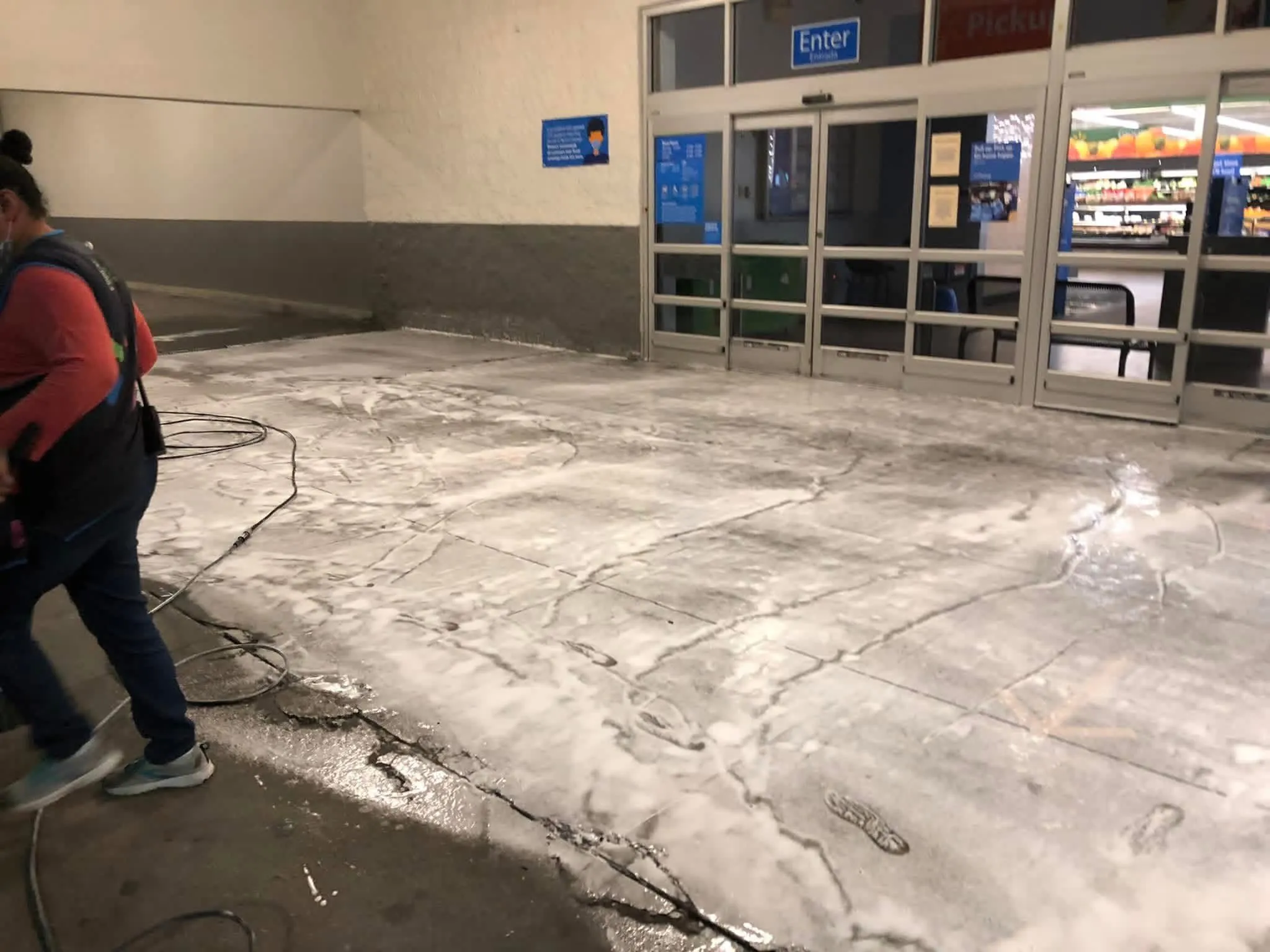 Commercial concrete cleaning in progress