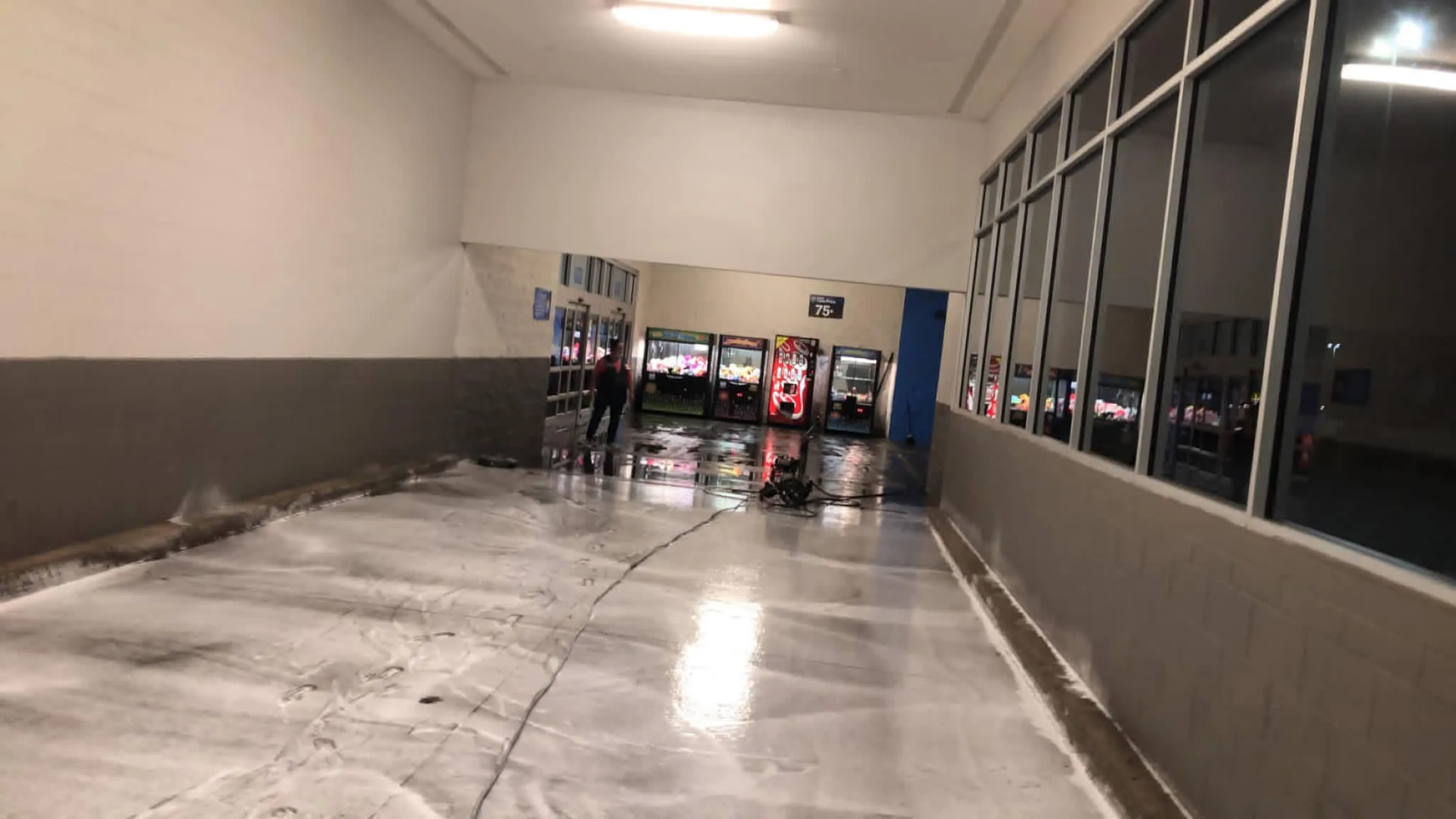 Commercial walkway cleaning in progress